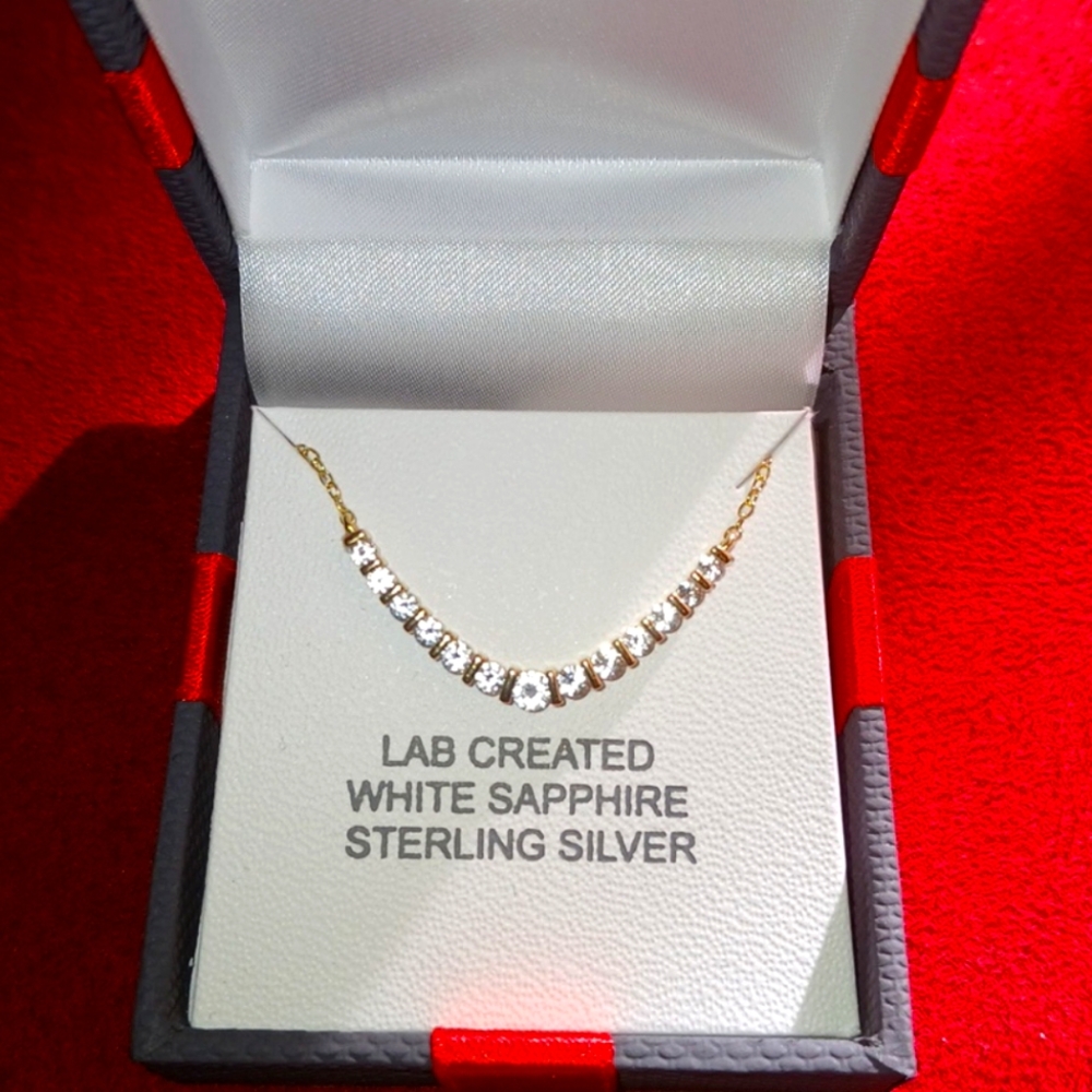 White Sapphire Necklace  14K Gold Over Sterling Silver Necklace NOT GOLD PLATED